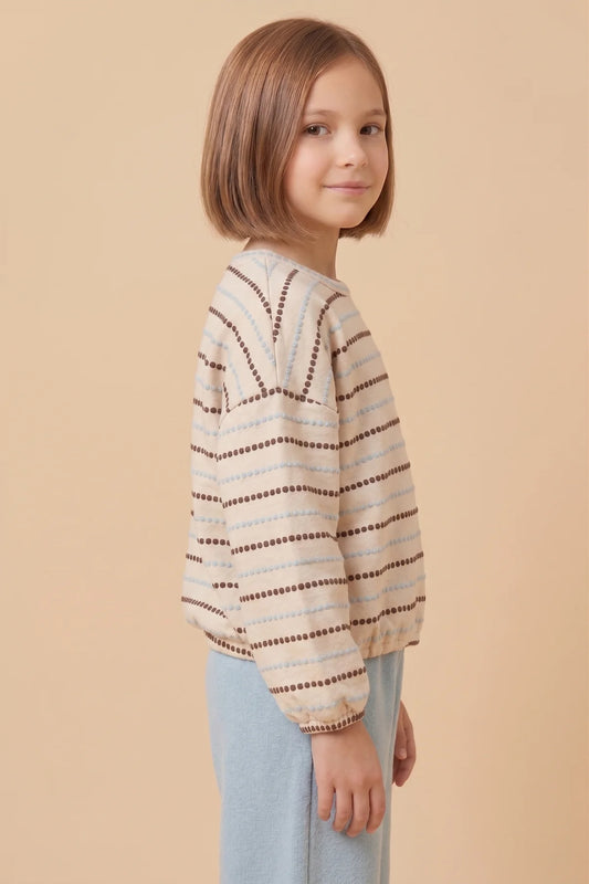 Girls Textured Stitch Detail Long Sleeve Knit Top