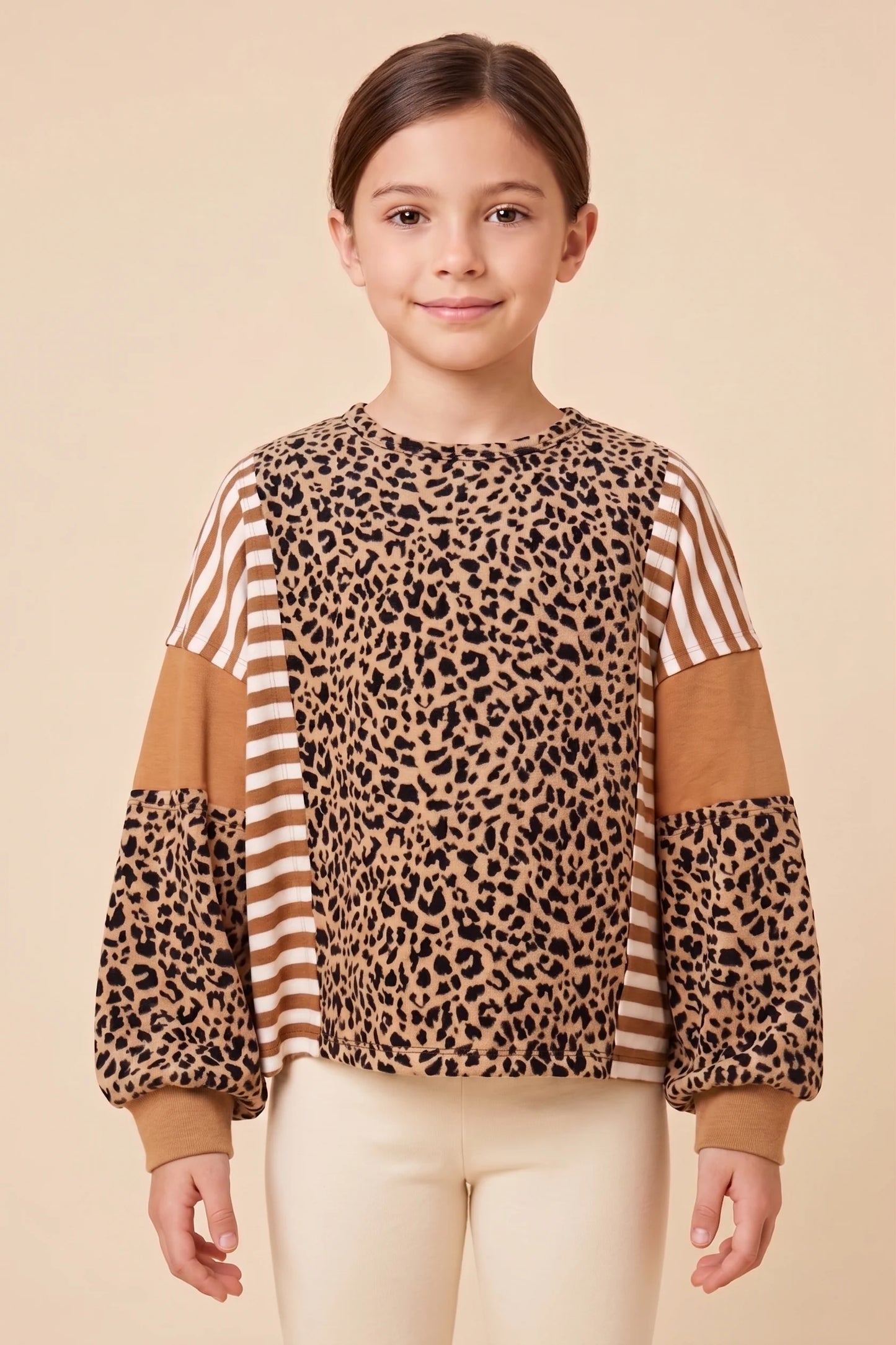 Girls Print Block Leopard Print Sweatshirt