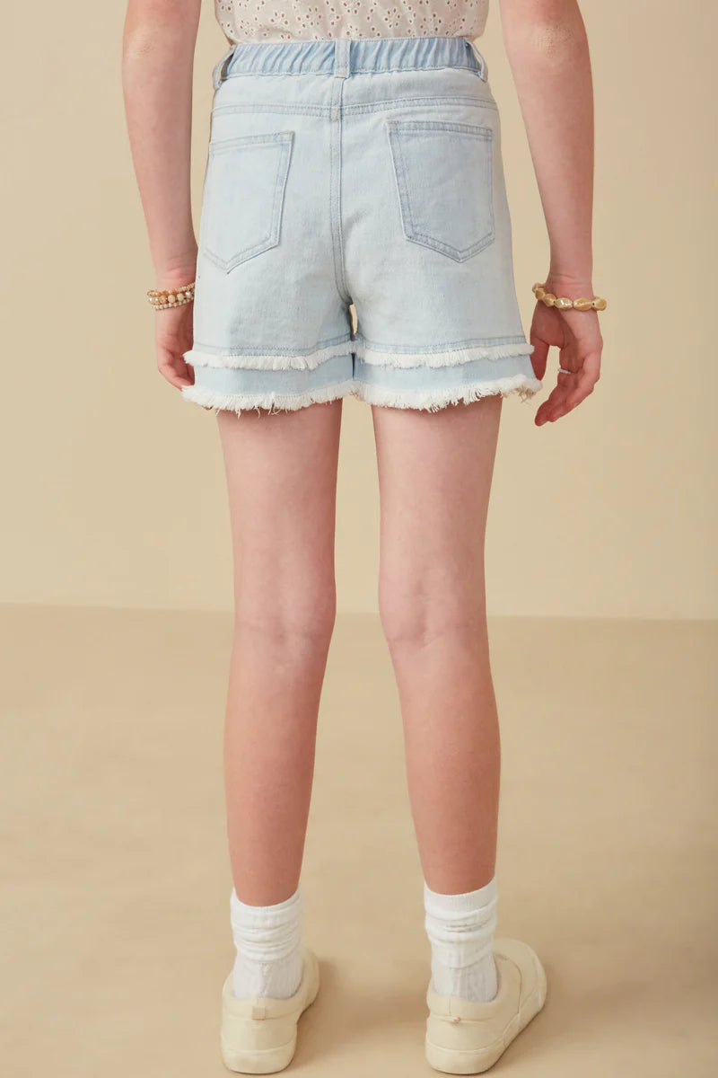 Girls Fray Detail Illusion Hem Denim Shorts
