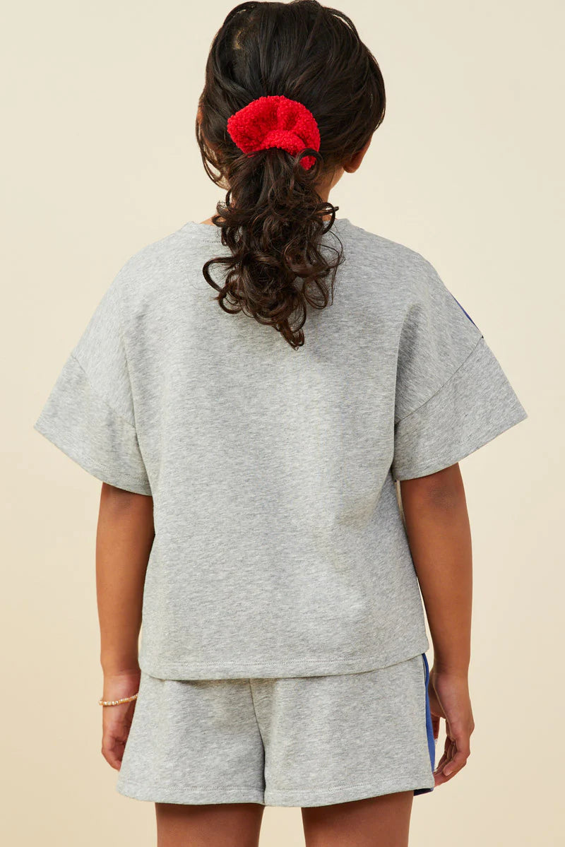 Girls Raw Edge Stars And Stripe Knit T Shirt - Heather Grey