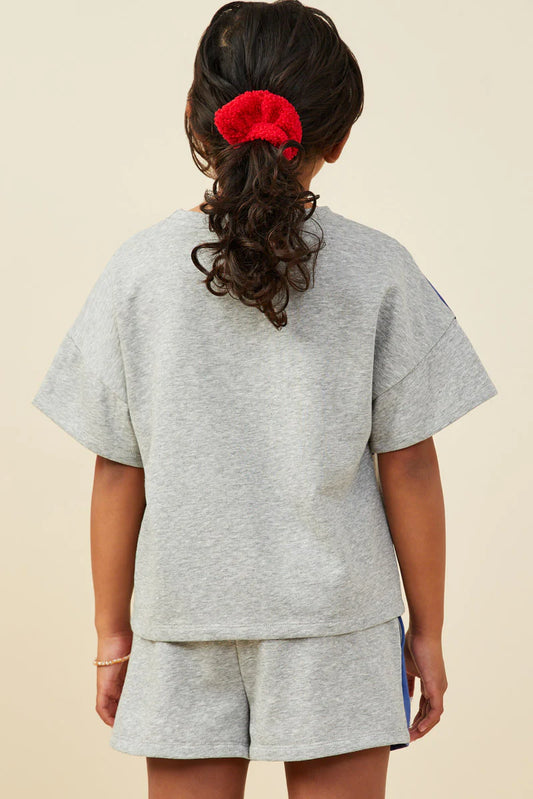 Girls Raw Edge Stars And Stripe Knit T Shirt - Heather Grey