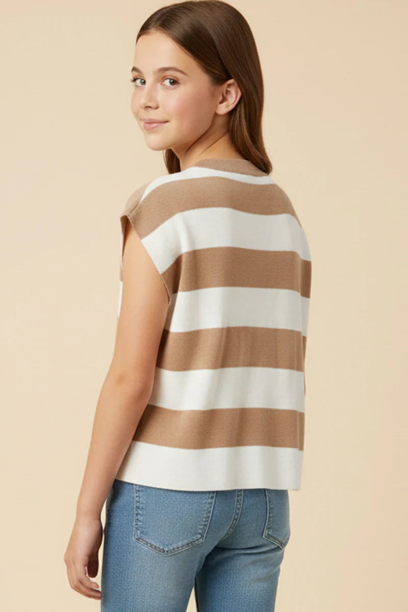 Girls Striped Soft Sweater Knit Boxy Tank
