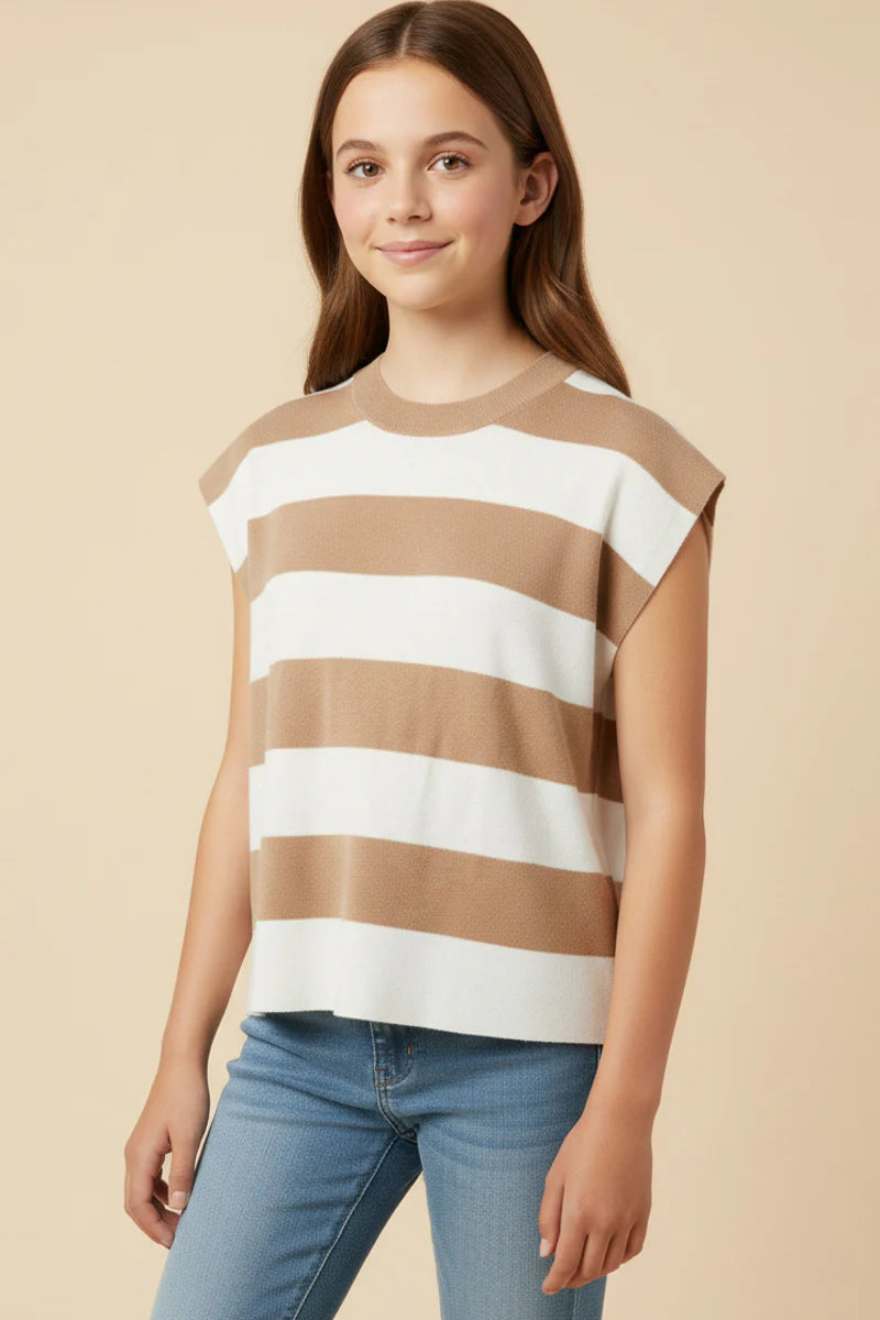 Girls Striped Soft Sweater Knit Boxy Tank