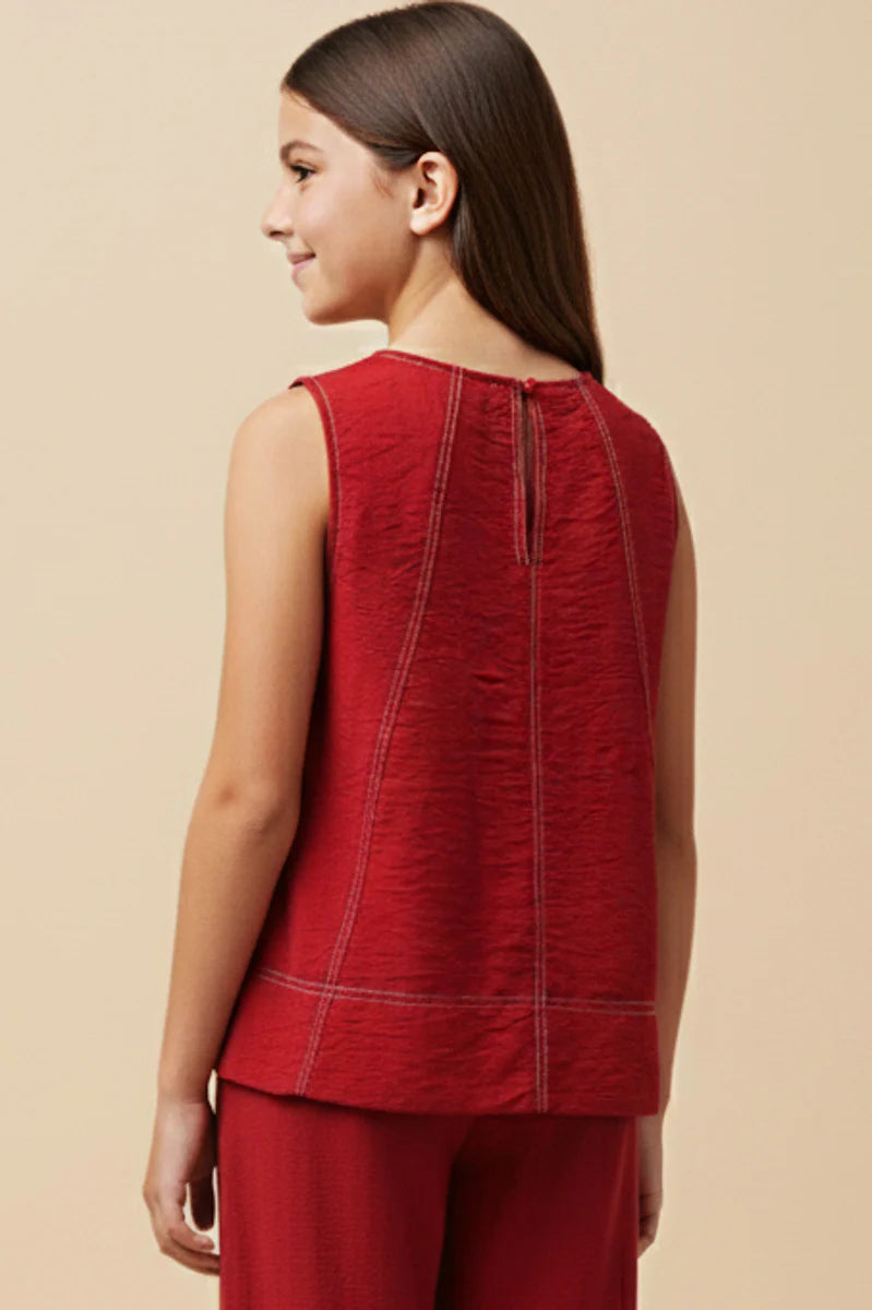 Girls Contrast Stitch Detailed Loose Tank To