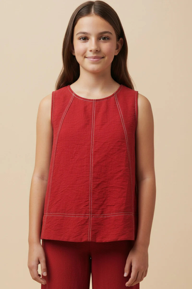 Girls Contrast Stitch Detailed Loose Tank To