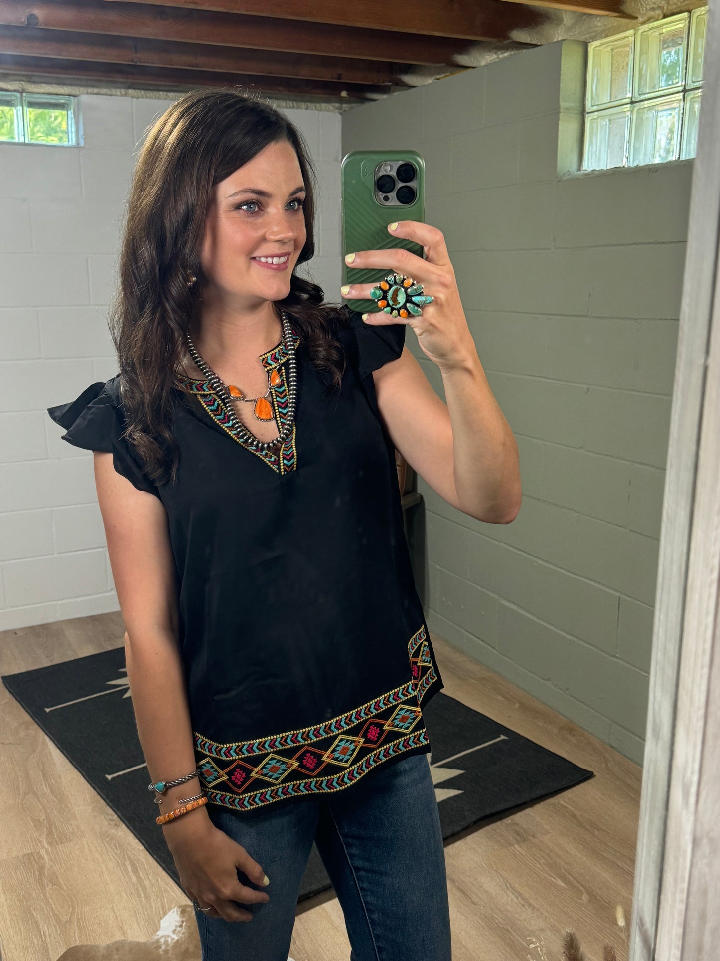 The Ami Aztec Embroidered Blouse