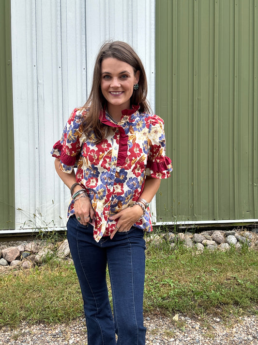 The Lady May Blouse in Burgundy (Full Size Run)
