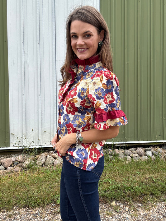 The Lady May Blouse in Burgundy (Full Size Run)