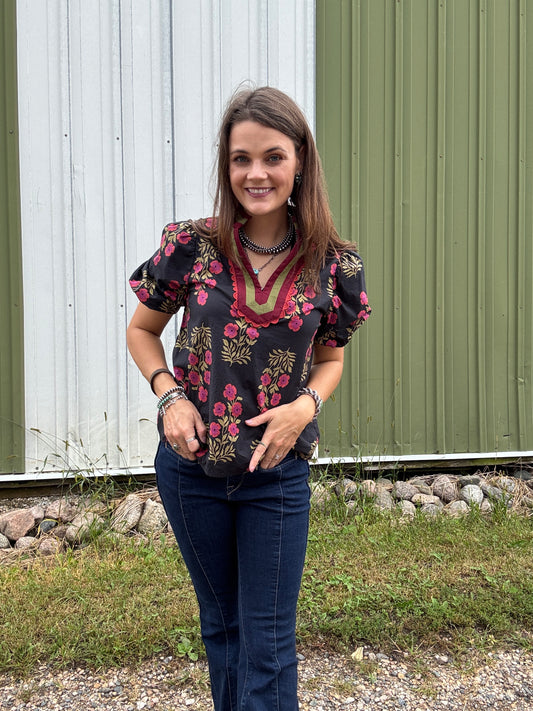 The Camellia Floral Blouse (Full Size Run in two colors)