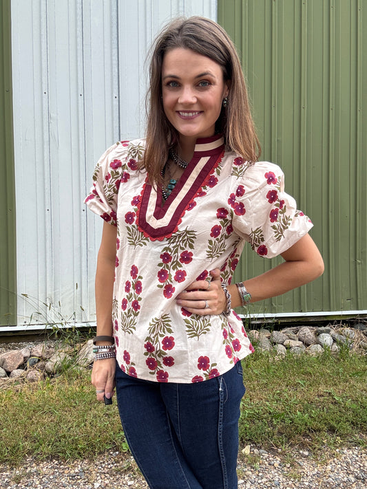 The Camellia Floral Blouse (Full Size Run in two colors)