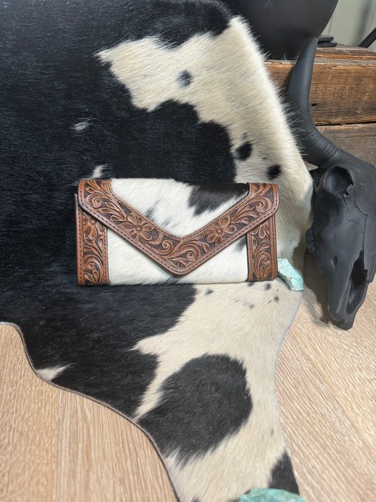 The Hadley Hair on Hide Tooled Front Wallet