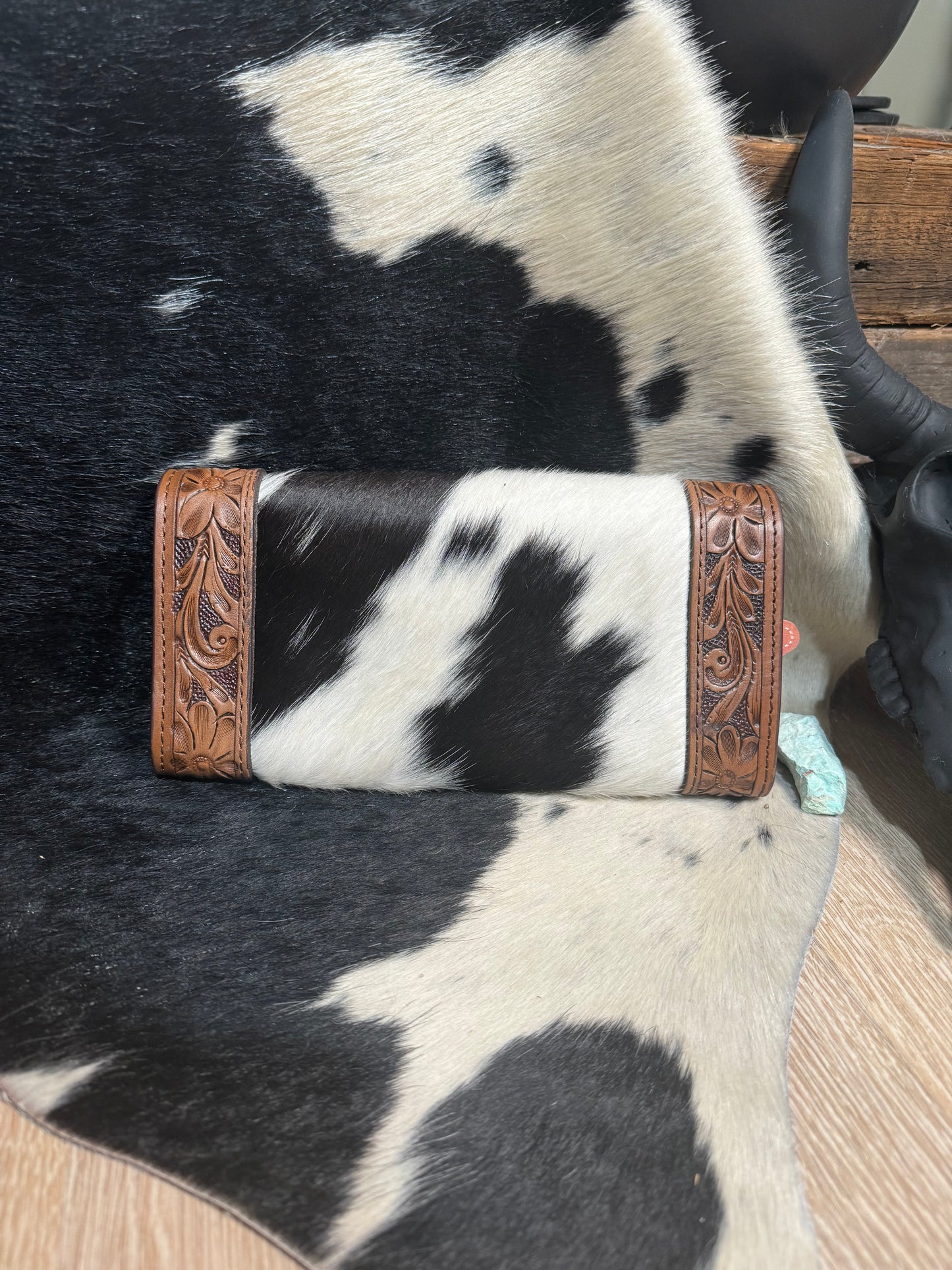 The Hadley Hair on Hide Tooled Front Wallet