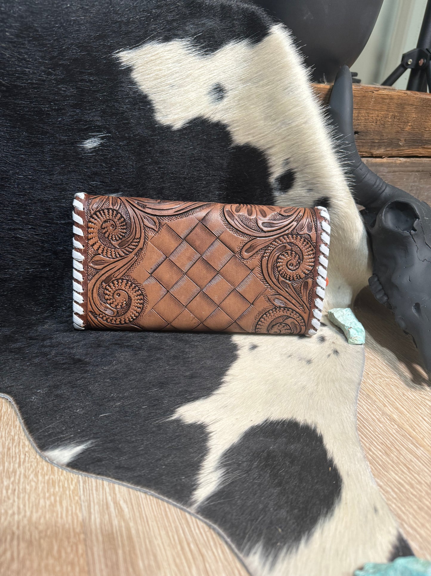 The Winnie Tooled and White Braided Wallet