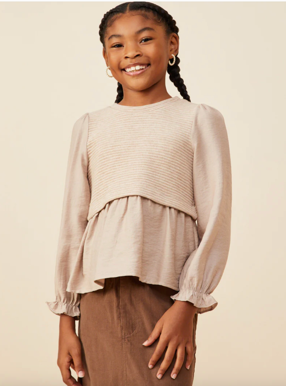 The Mini Mix Media Ribbed Knit Twofer Top