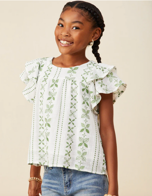 The Botanical Embroidered Ruffle Top