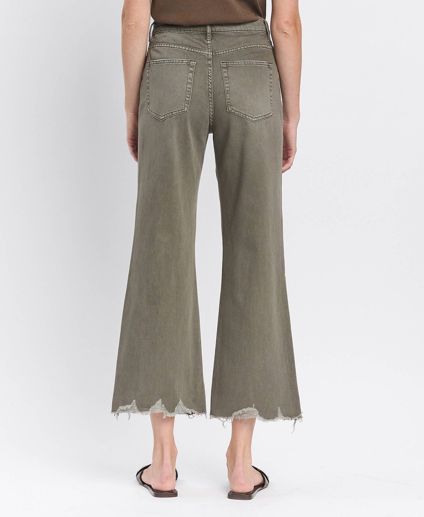 90'S VINTAGE SUPER HIGH RISE CROP FLARE JEANS IN OLIVE