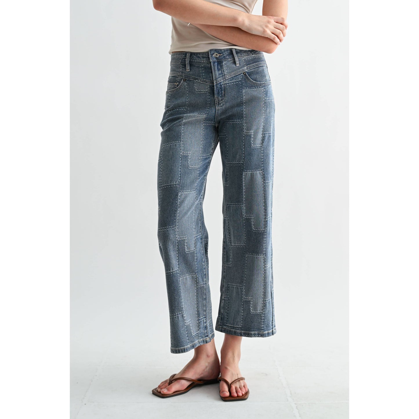 Patchwork HIGH-RISE WIDE LEG ANKLE
