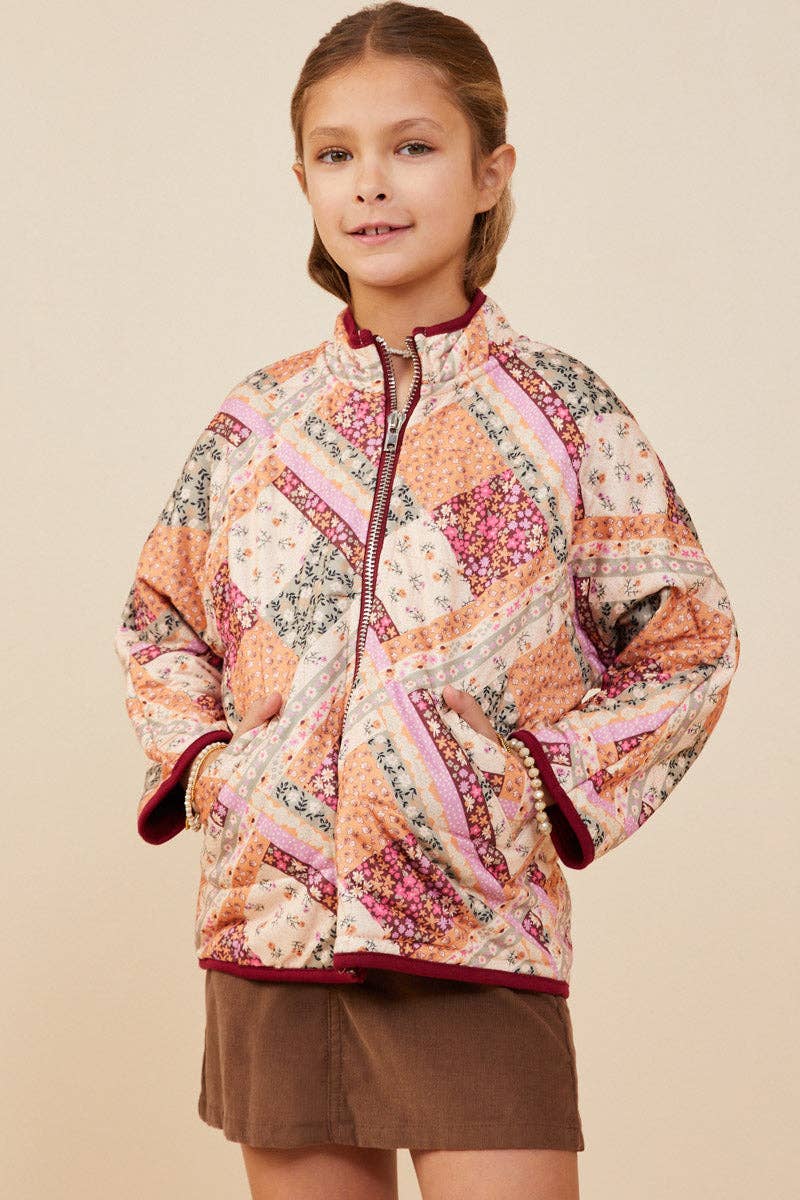 Girls Patch Print Quilted Light Padded Jacket