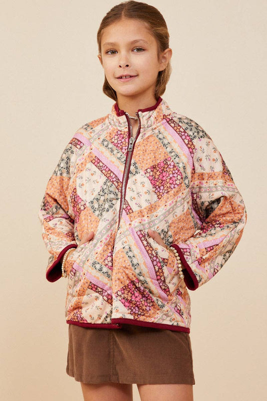 Girls Patch Print Quilted Light Padded Jacket