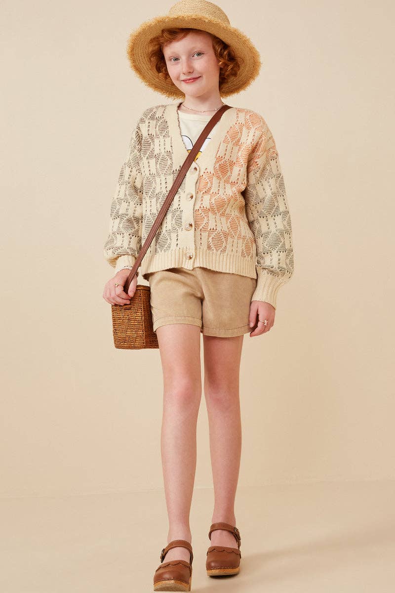 Girls Ombre Checkered Button Cardigan