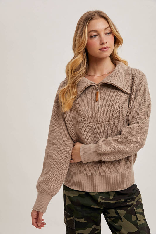 HALF ZIPPER COLLAR KNIT SWEATER