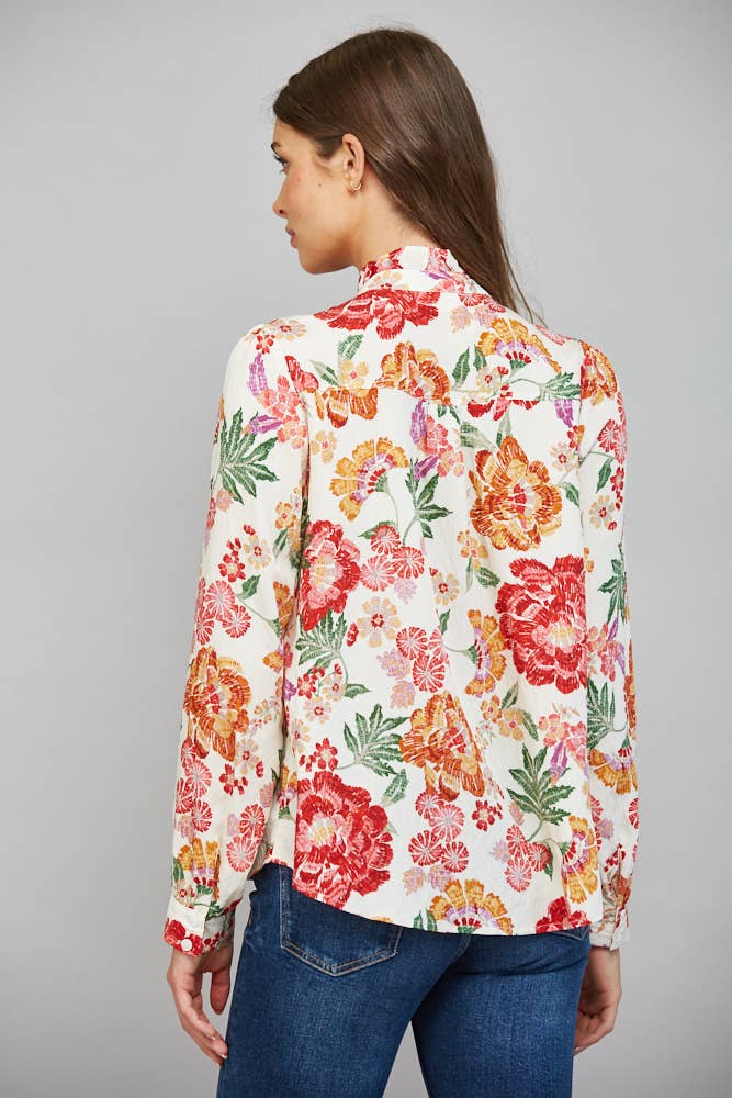 The Lady with Lace Cream Floral Blouse