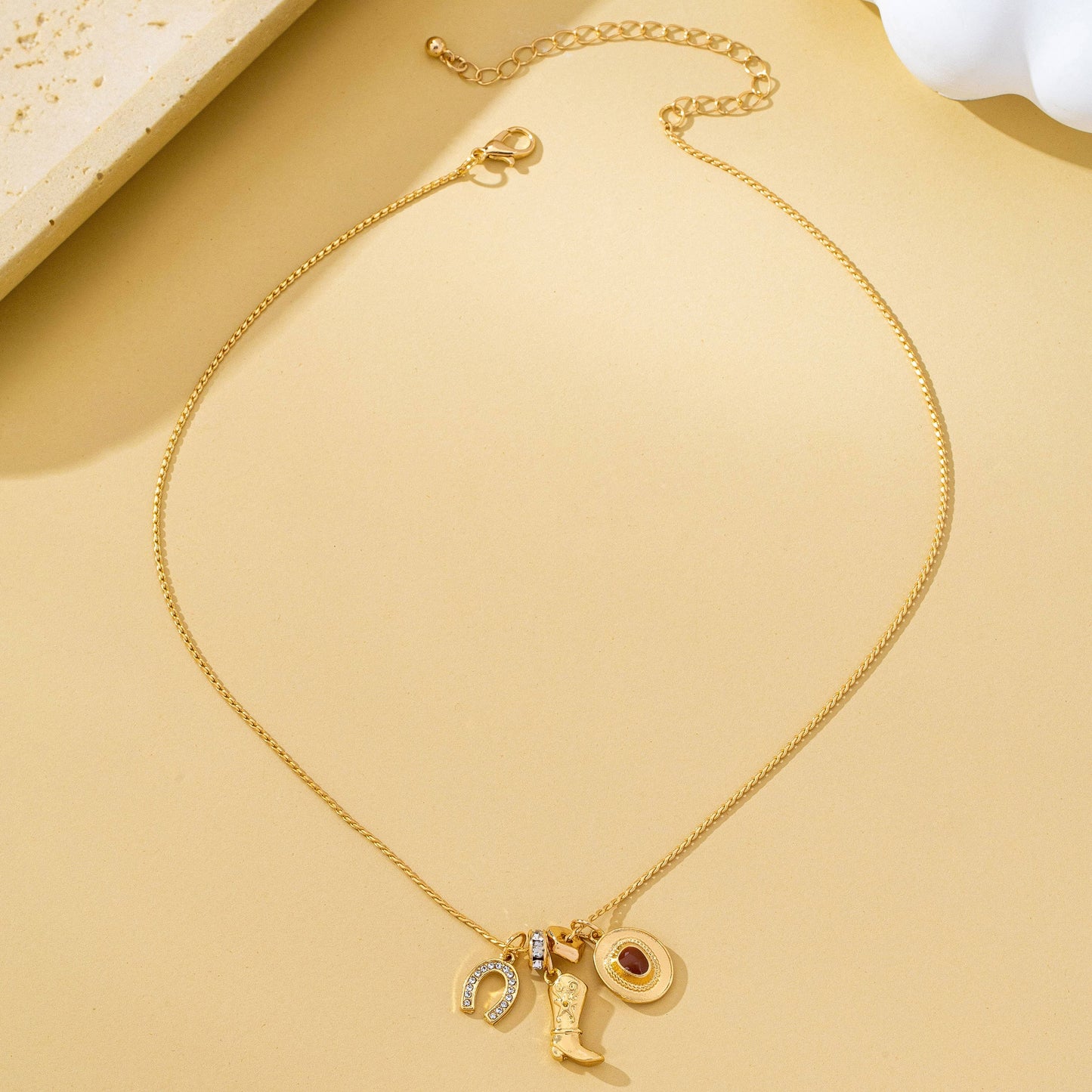 Western Hat Boot Horseshoe Rhinestone Charm Necklace|80N9312