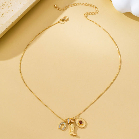 Western Hat Boot Horseshoe Rhinestone Charm Necklace|80N9312