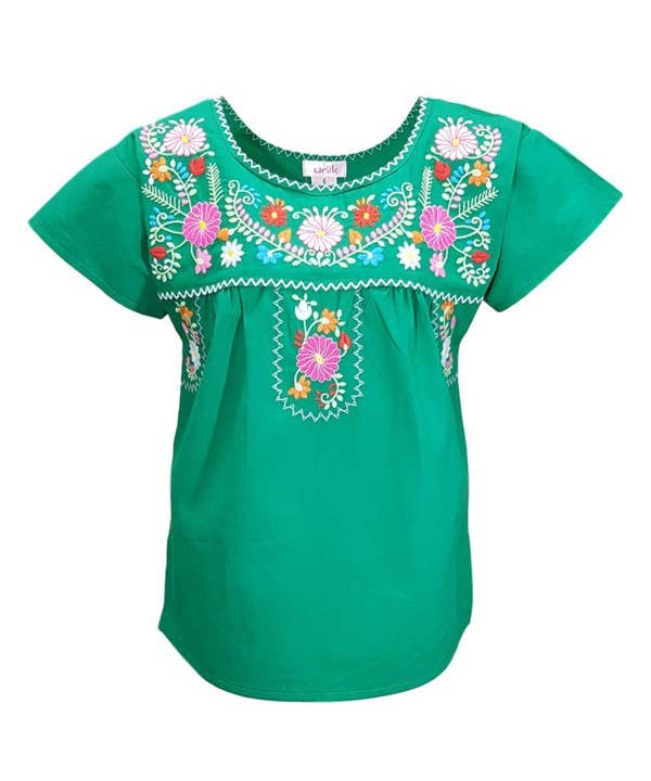 Kelly Green Embroidered Girls Blouse