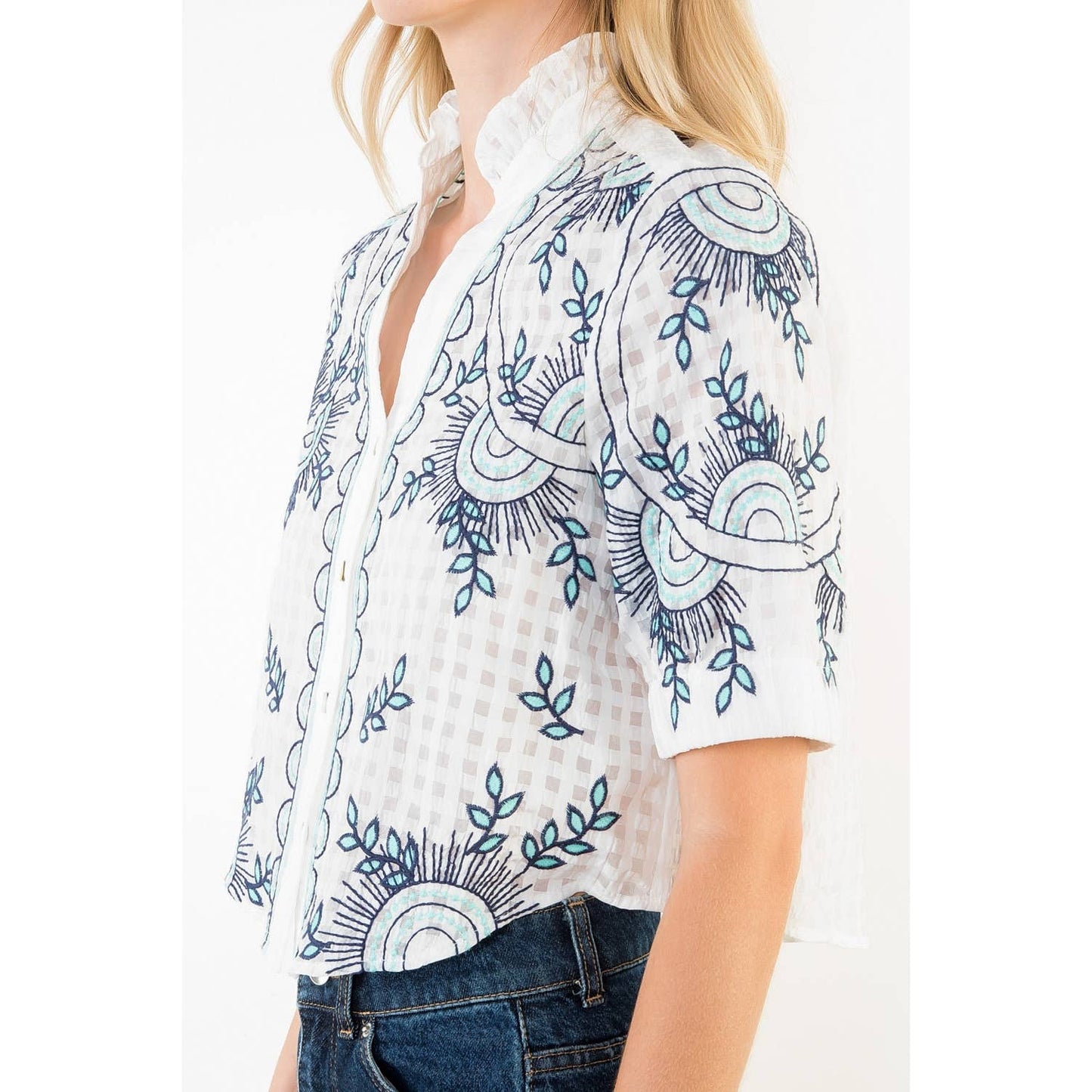 Short Sleeve Embroidery Detail Top