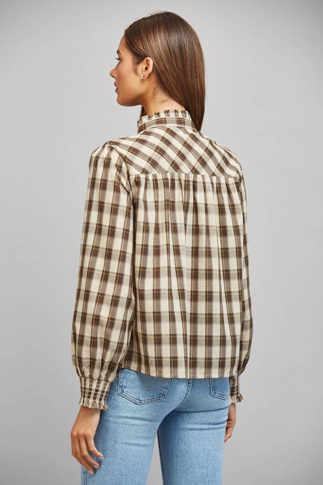 Cream and Cocoa Plaid Ruffle Blouse