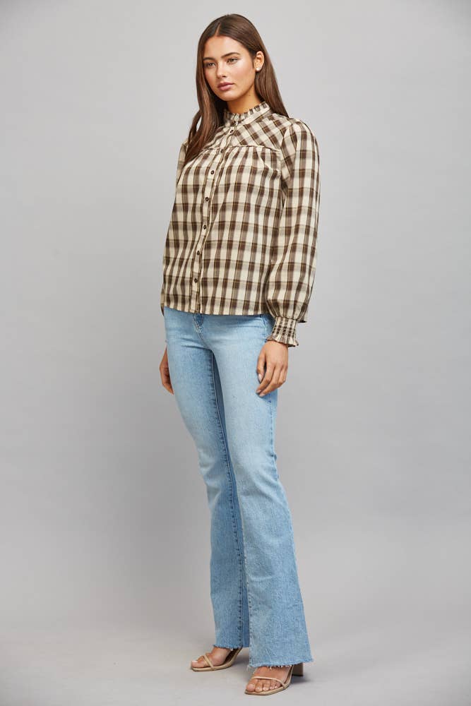 Cream and Cocoa Plaid Ruffle Blouse