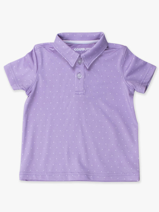 Boys Lavender Pin Dot Knit Short Sleeve Performance Polo
