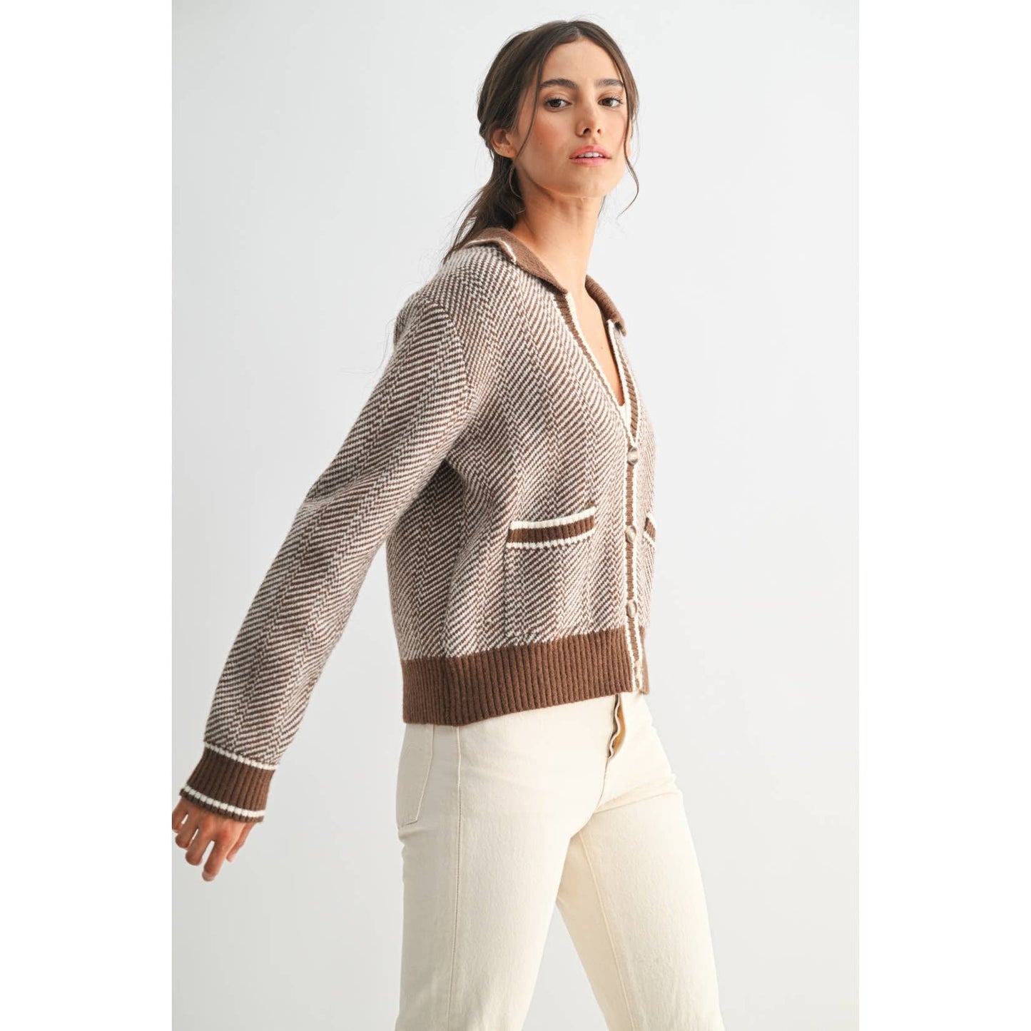 The Camila Herringbone Knit Cardigan