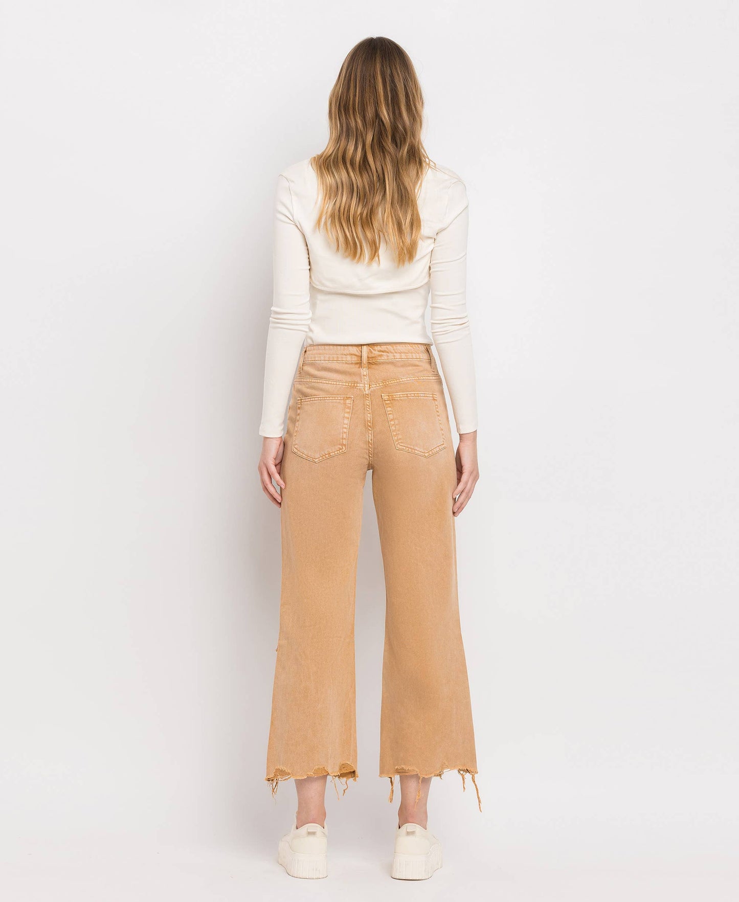 90'S VINTAGE SUPER HIGH RISE CROP FLARE JEANS IN GOLD