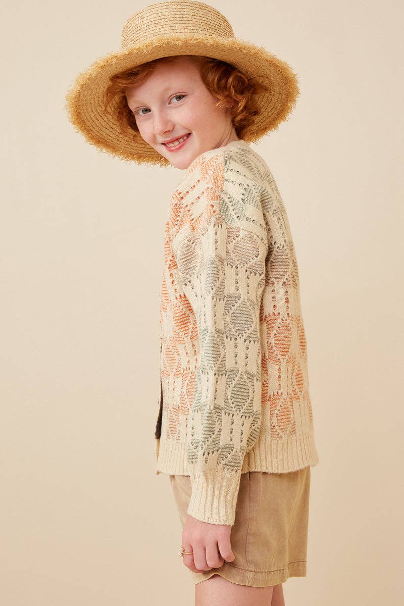 Girls Ombre Checkered Button Cardigan