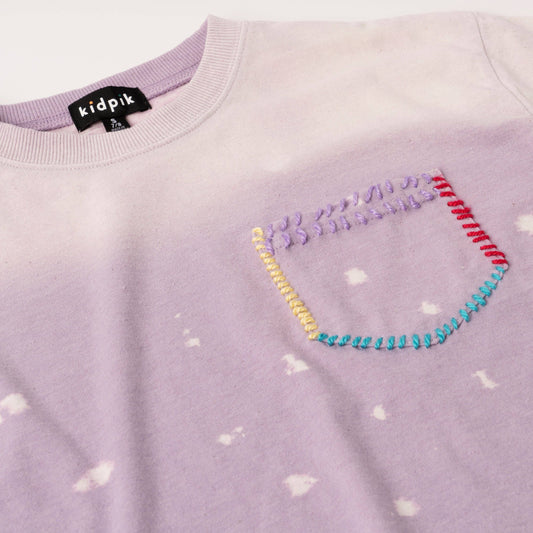 Girls Dip Dye Blanket Stitch Pocket Tee