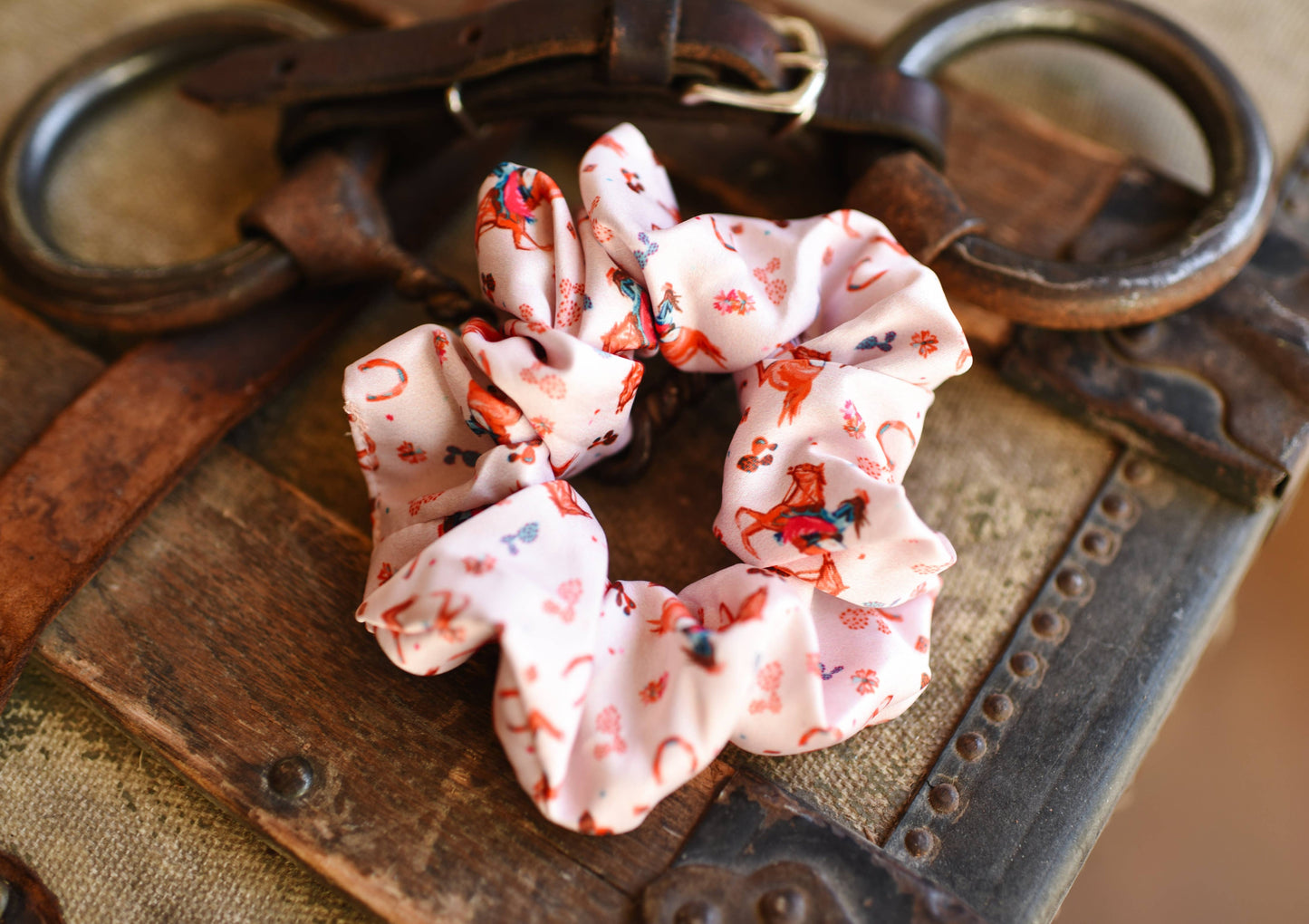 Brunette Cowgirl and Horse Scrunchie Cowgirl Hair Accessory
