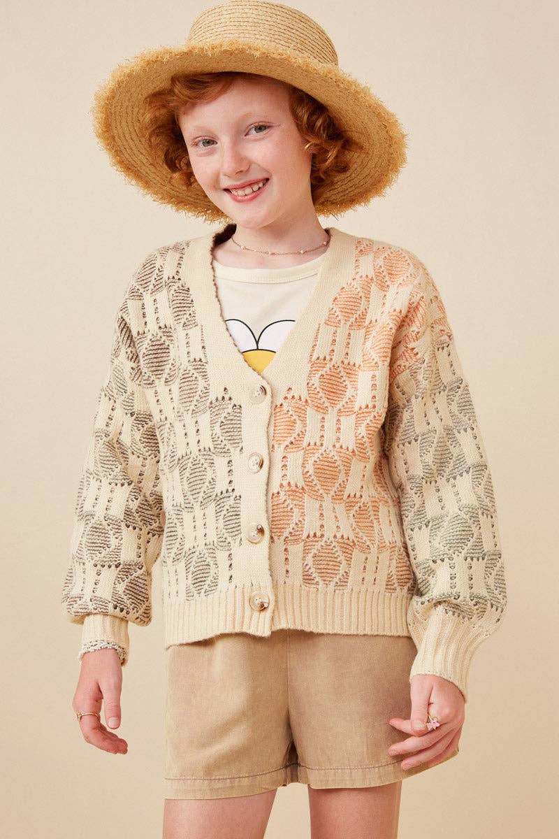 Girls Ombre Checkered Button Cardigan
