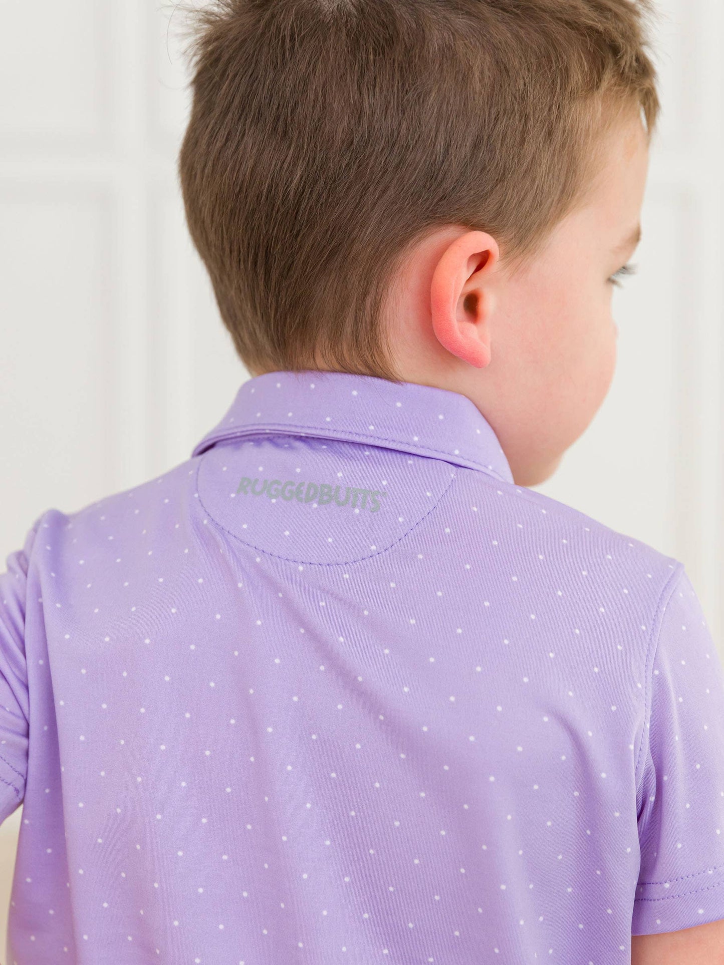 Boys Lavender Pin Dot Knit Short Sleeve Performance Polo