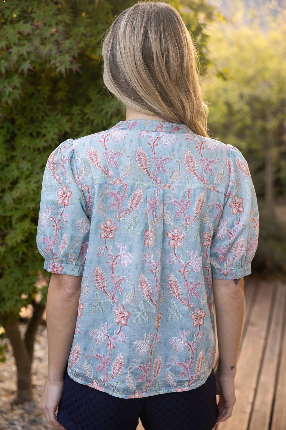 Floral Punch Embroidered Detail Button Down Top