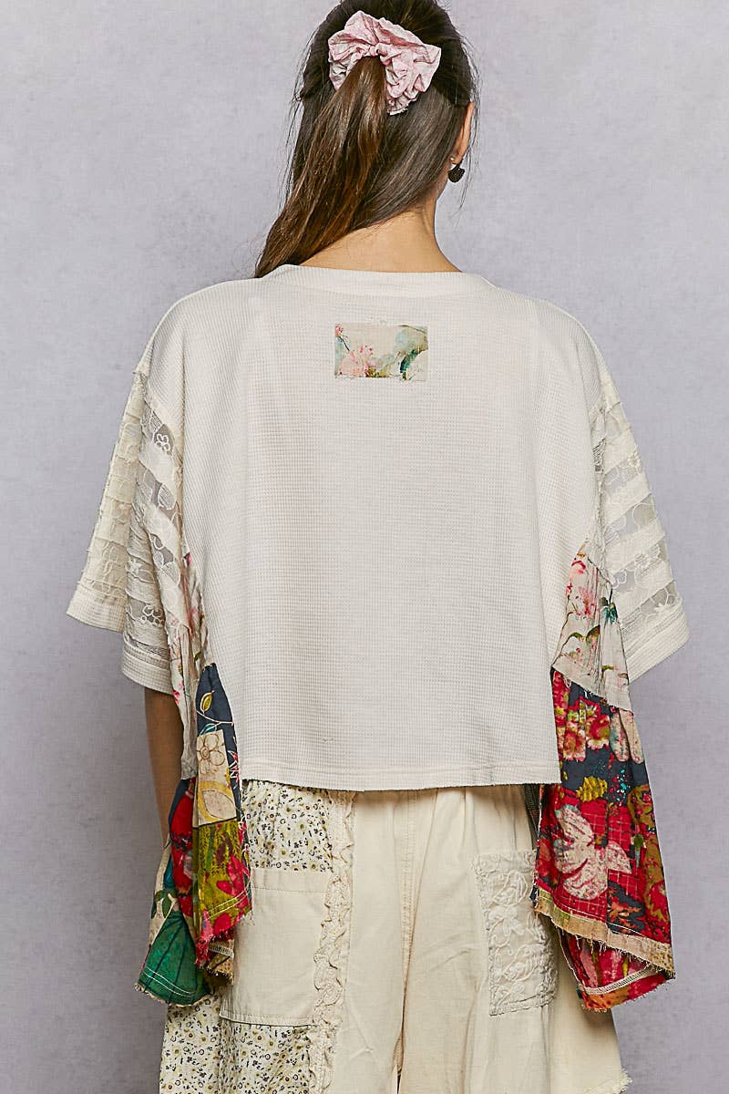 Boho Side Ruffle Detail Floral Embroidery Thermal Top