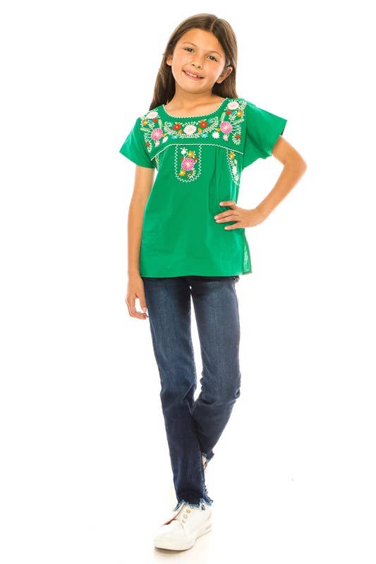 Kelly Green Embroidered Girls Blouse