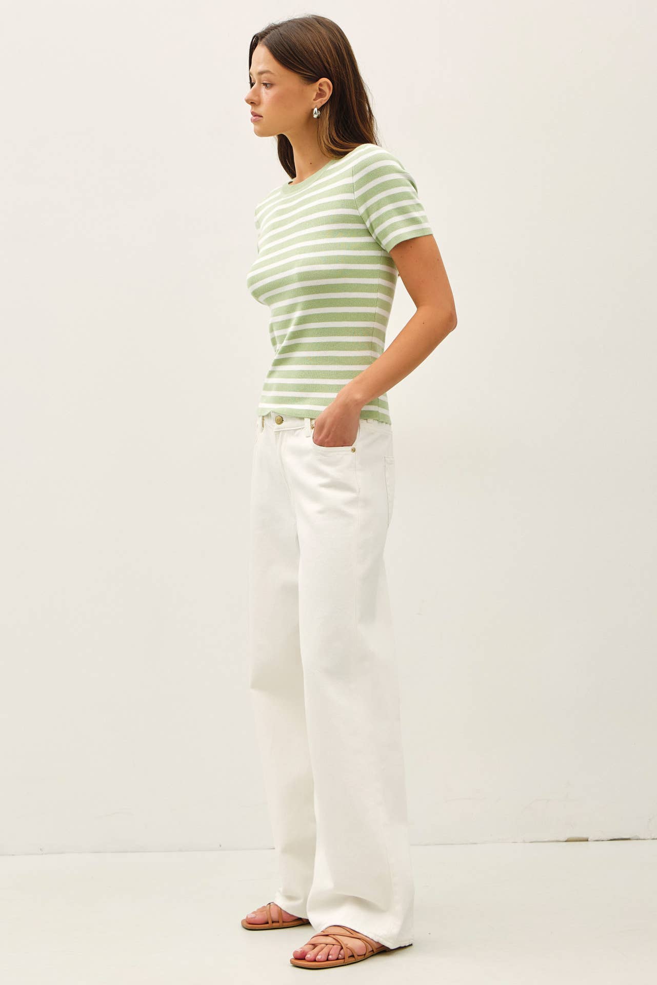 CLASSIC STRIPED CREWNECK SHORT SLEEVE SWEATER