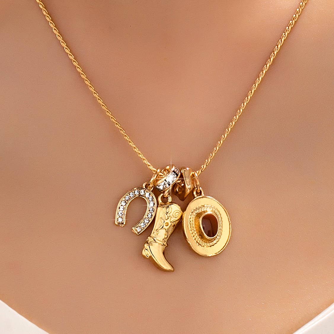 Western Hat Boot Horseshoe Rhinestone Charm Necklace|80N9312
