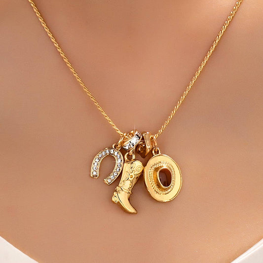 Western Hat Boot Horseshoe Rhinestone Charm Necklace|80N9312