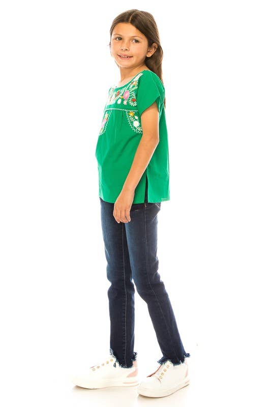 Kelly Green Embroidered Girls Blouse