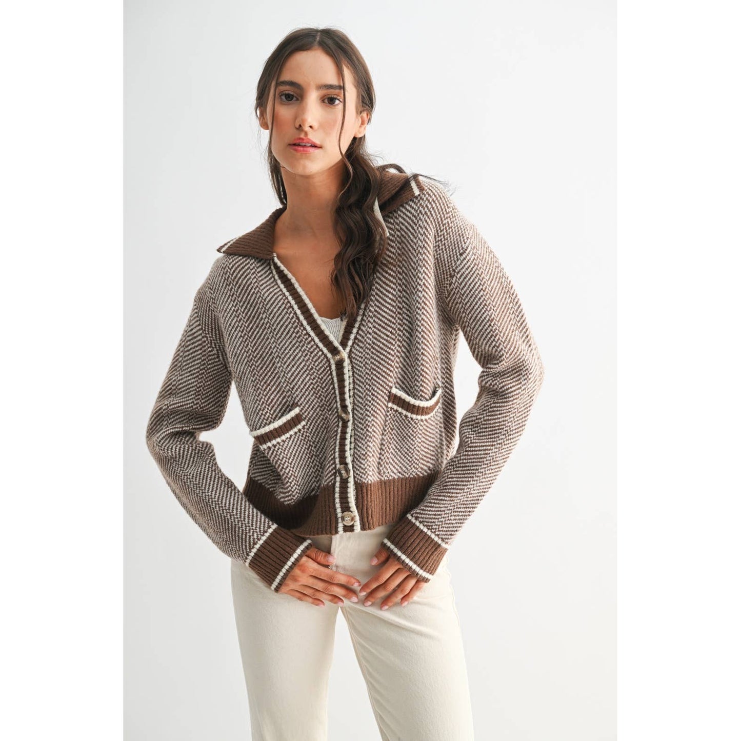 The Camila Herringbone Knit Cardigan
