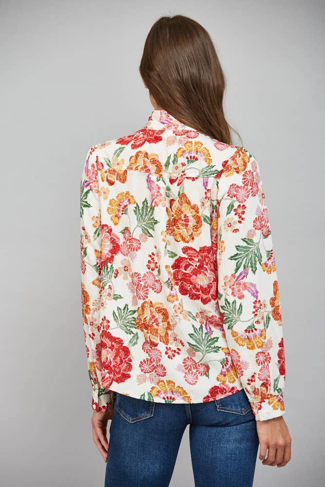 The Lady with Lace Cream Floral Blouse