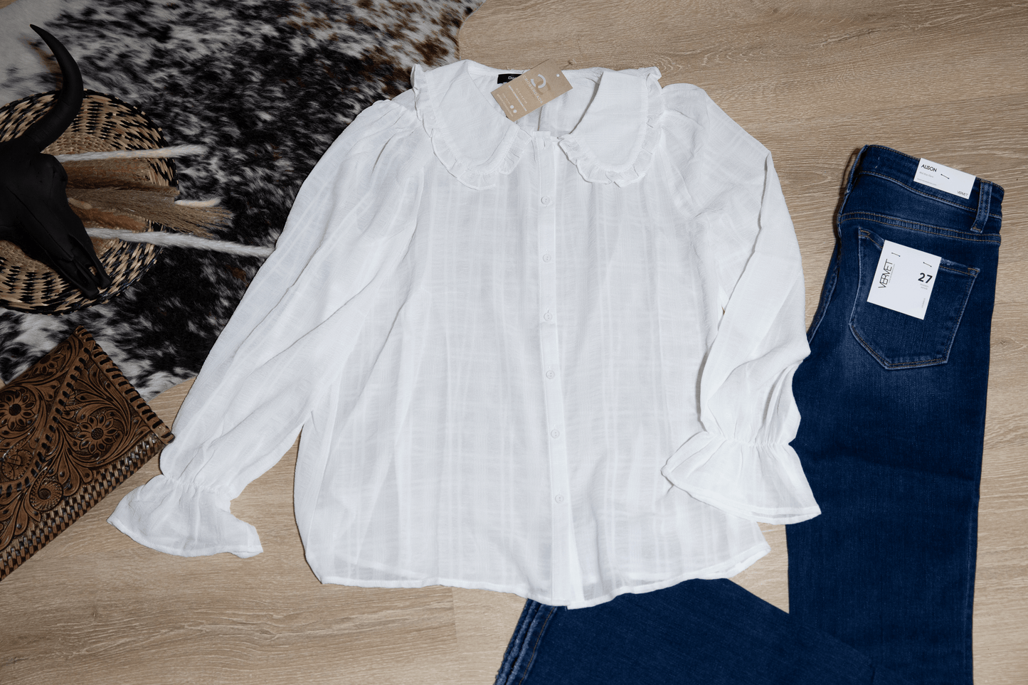 The Sarah - White Ruffled Button Down